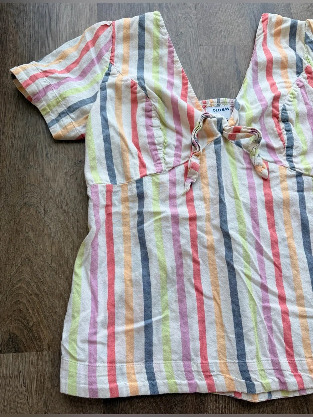 OLD NAVY | Rainbow Stripe Tie Front Top | Cottagecore Peasant Blouse